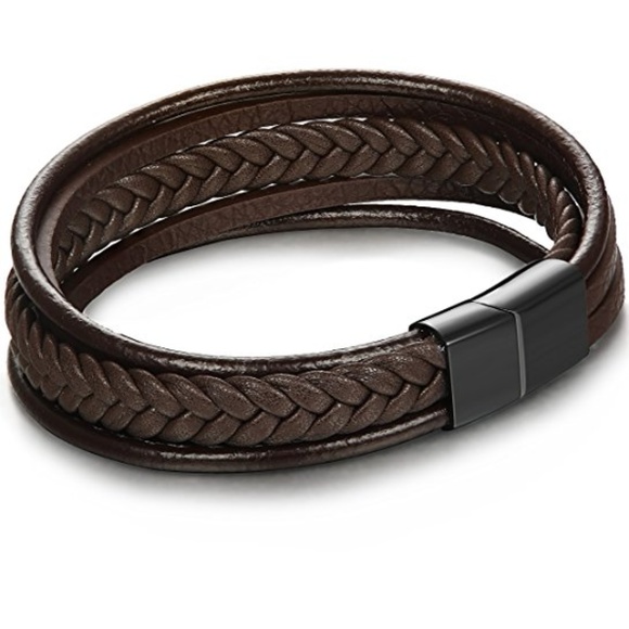 New Stylish Men Braided Leather Bracelet Bangle - Picture 2 of 4
